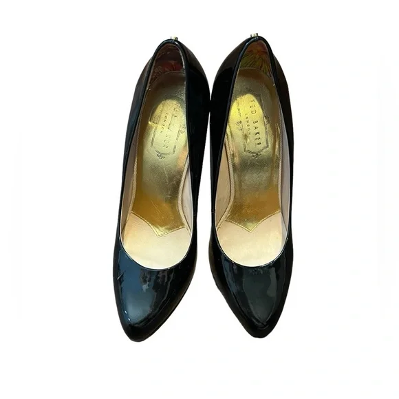 Ted Baker Marae Patent Leather Black Round Toe Pumps Heels - Picture 3 of 9